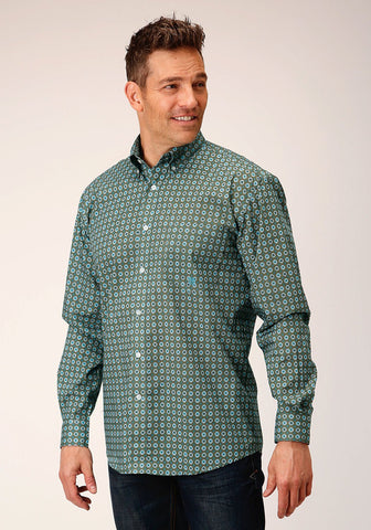 Roper Mens Olive Foulard Green 100% Cotton L/S Shirt
