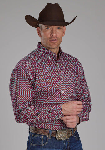 Roper Mens Highway Foulard Red 100% Cotton 1 Pkt L/S Shirt