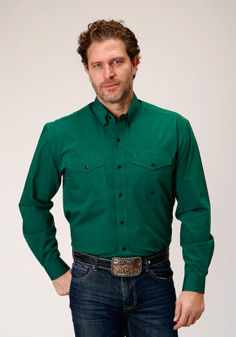 Roper Mens Black Fill Solid Green 100% Cotton L/S Shirt
