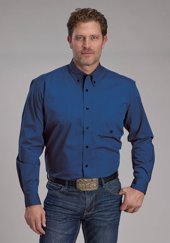 Roper Mens 2249 Black Fill Blue 100% Cotton 1 Pkt L/S Shirt