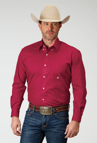 Roper Mens Poplin Stretch Red Cotton Blend L/S Shirt