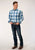 Roper Mens Teal 100% Cotton Clear Sky Plaid BD L/S Btn Shirt