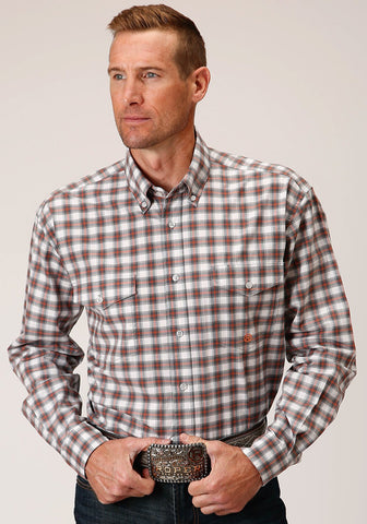Roper Mens New Stretch Check Grey Cotton Blend L/S Shirt