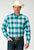 Roper Mens Poplin Plaid Turquoise Cotton Blend L/S Shirt