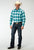 Roper Mens Poplin Plaid Turquoise Cotton Blend L/S Shirt