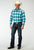 Roper Mens Poplin Plaid Turquoise Cotton Blend L/S Shirt