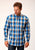 Roper Mens Clear Sky Plaid Blue 100% Cotton L/S Shirt