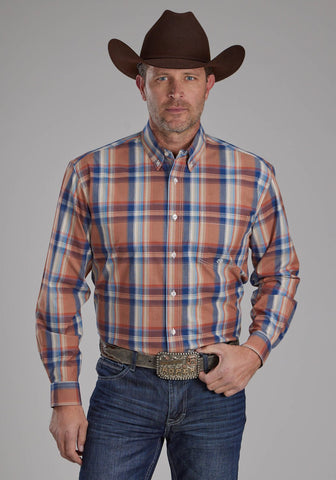 Roper Mens Falling Leaves Plaid Multi-Color 100% Cotton 1 Pkt L/S Shirt