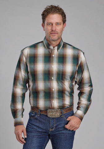 Roper Mens Tall Tree Plaid Multi-Color 100% Cotton 1 Pkt L/S Shirt