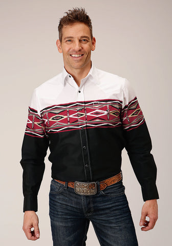 Roper Mens Tribal Border Vintage Black 100% Cotton L/S Shirt