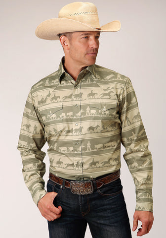 Roper Mens Cowboy Rugby Brown 100% Cotton L/S Shirt