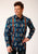 Roper Mens Aztec Stripe Blue 100% Cotton L/S Shirt