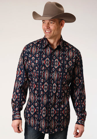 Roper Mens Black 100% Cotton Blanket Stripe L/S Shirt XL