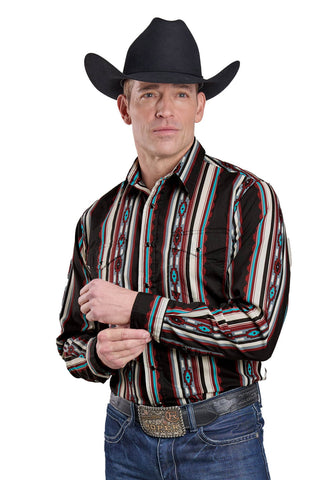 Roper Mens 2628 Serape Stripe Black 100% Cotton L/S Shirt