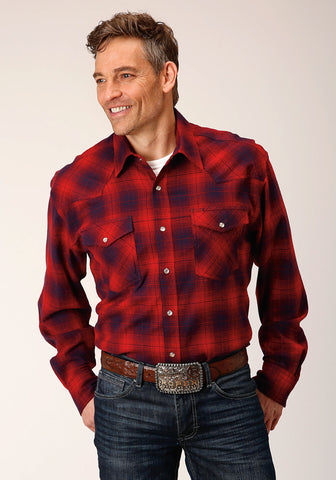 Roper Mens Unlined Plaid Red 100% Cotton L/S Shirt