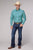 Roper Mens Stretch Neat Teal Cotton Blend Tall L/S Shirt