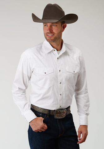 Roper Mens Solid Color White 100% Cotton L/S Shirt