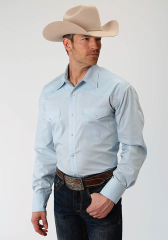 Roper Tall Mens Light Blue 100% Cotton Poplin L/S Shirt
