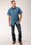 Roper Mens Mini Aztec Blue 100% Cotton S/S Shirt