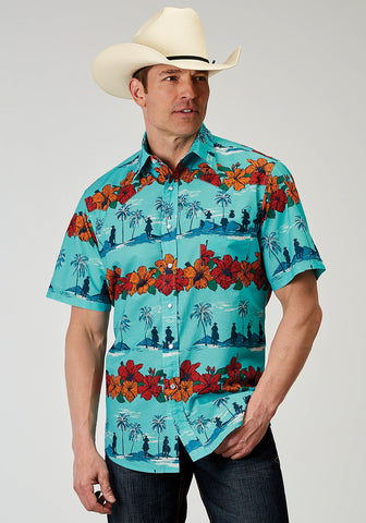 Roper Mens 1900 Hawaiian Blue 100% Cotton 1 Pkt S/S Shirt