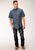Roper Mens 1584 Zig Zag Tribal Blue 100% Cotton S/S Shirt