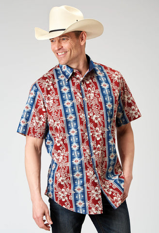 Roper Mens 1893 Vertical Tropical Aztec Red 100% Cotton 1 Pkt S/S Shirt