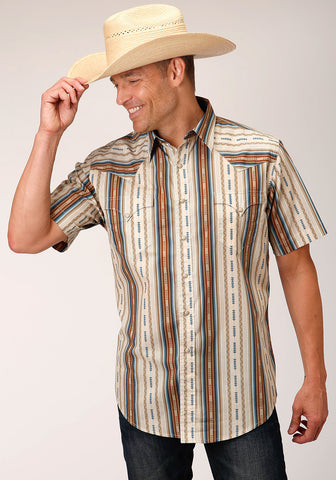 Roper Mens Desert Stripe Brown 100% Cotton S/S Shirt