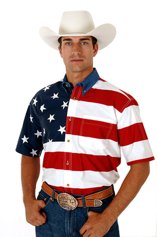 Roper Mens Stars and Stripes Red 100% Cotton S/S Shirt