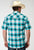 Roper Mens 1945 Stretch Poplin Turquoise Cotton Blend Plaid S/S Shirt