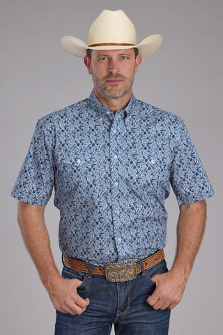 Roper Mens 2379 Prairie Paisley Blue 100% Cotton Btn S/S Shirt