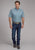 Roper Mens Turquoise Tile Foulard Blue 100% Cotton Btn S/S Shirt