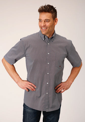 Roper Mens Classic Geo Blue 100% Cotton S/S Shirt