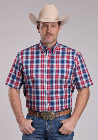 Roper Mens American West Plaid Multi-Color 100% Cotton 1 Pkt S/S Shirt