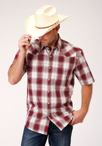 Roper Mens Red 100% Cotton Ombre S/S Tall Snap Shirt