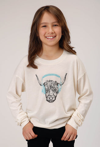 Roper Girls DJ Cow White Poly/Rayon Sweatshirt