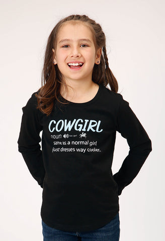 Roper Girls Cowgirl Noun Black 100% Cotton L/S T-Shirt