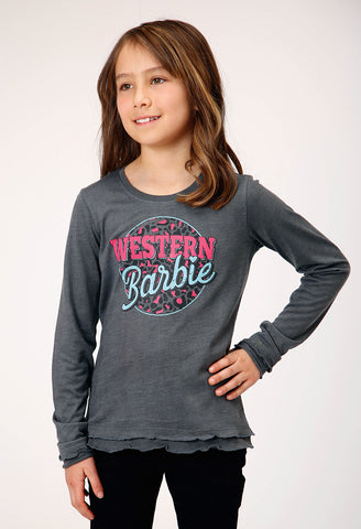 Roper Girls Western Barbie Grey Poly/Rayon L/S T-Shirt