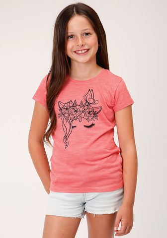 Roper Kids Girls Flowers Pink Poly/Rayon S/S T-Shirt