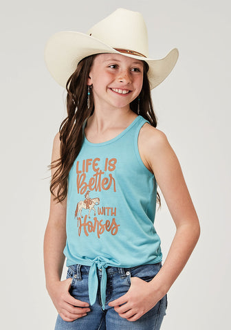 Roper Kids Girls Life is Better Blue Poly/Cotton S/L Tank Top