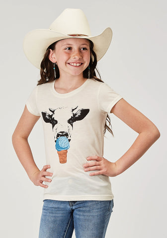 Roper Kids Girls Cow Ice Cream Cream Poly/Cotton S/S T-Shirt