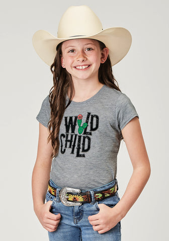 Roper Kids Girls Wild Child Grey Poly/Cotton S/S T-Shirt