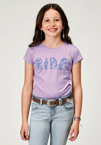 Roper Kids Girls RIDE Lilac 100% Cotton S/S T-Shirt