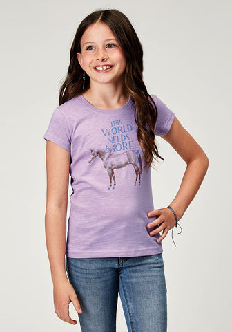 Roper Kids Girls The World Needs More Lilac 100% Cotton S/S T-Shirt