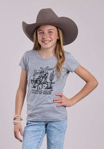 Roper Kids Girls Yeehaw State of Mind Grey Poly/Rayon S/S T-Shirt