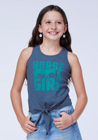 Roper Kids Girls Horse Girl Blue 100% Cotton S/L Tank Top