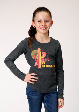 Roper Kids Girls Not A Hugger Grey Poly/Rayon L/S T-Shirt