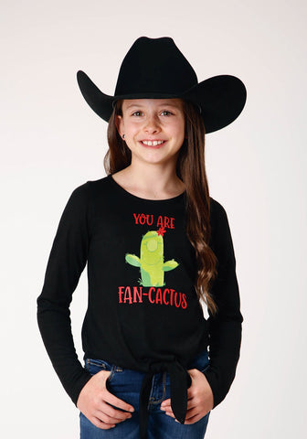 Roper Kids Girls Fan-Cactus Black Poly/Rayon L/S T-Shirt