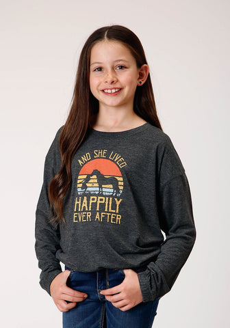 Roper Kids Girls Happily Ever After Grey Poly/Rayon L/S T-Shirt