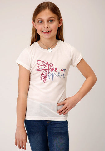 Roper Kids Girls Free Spirit White Poly/Rayon S/S T-Shirt