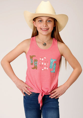Roper Kids Girls Boots and Boots Pink Poly/Rayon S/L Tank Top